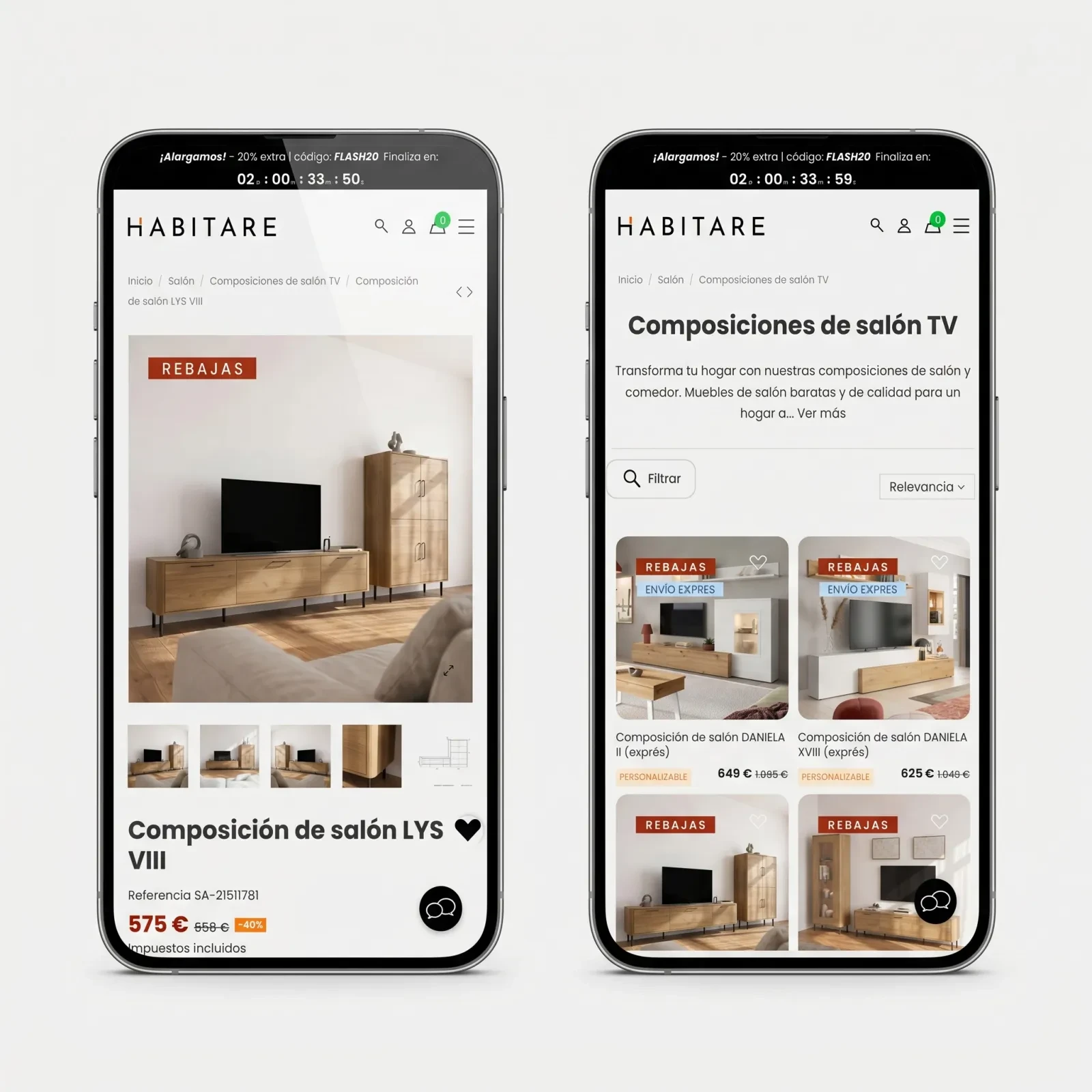 mockups móvil categoría y ficha de producto
